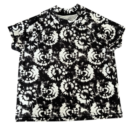 Athleta Girl Mock Neck Black and White Tie Dye Print Rashguard Size 8-10 Medium - Picture 1 of 4